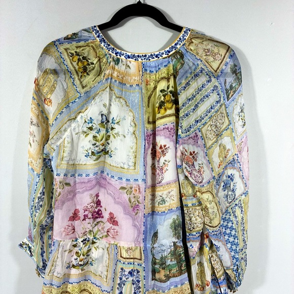 Camilla Gathered Panel Silk Mini Shirt Dress Botanical Ballads Large NWT - Picture 12 of 17